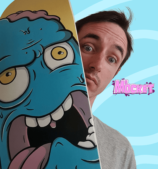 Mr Mocket with cartoon character