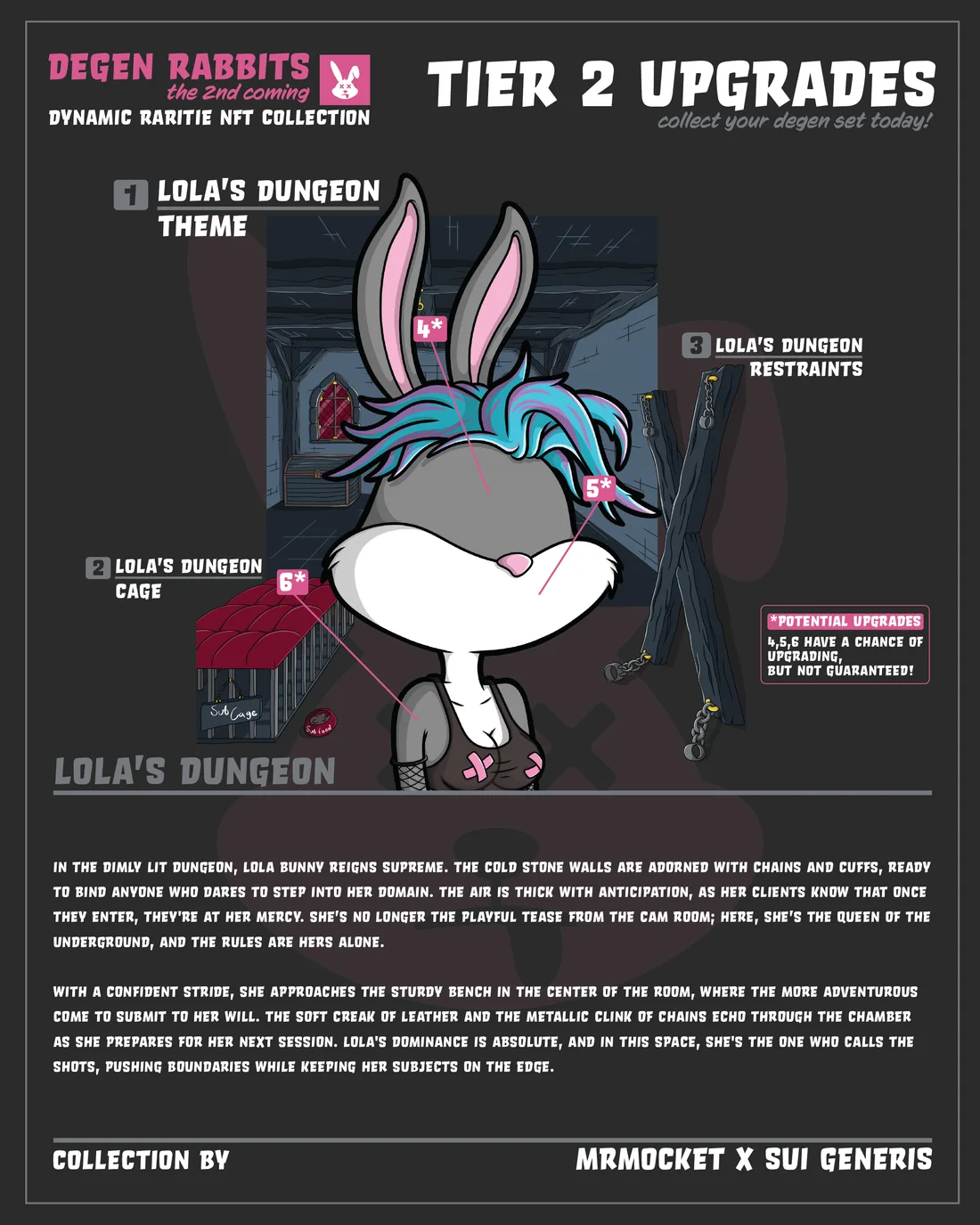 Original Degen Rabbits infographic for the Lola's Dungeon modular environment set.