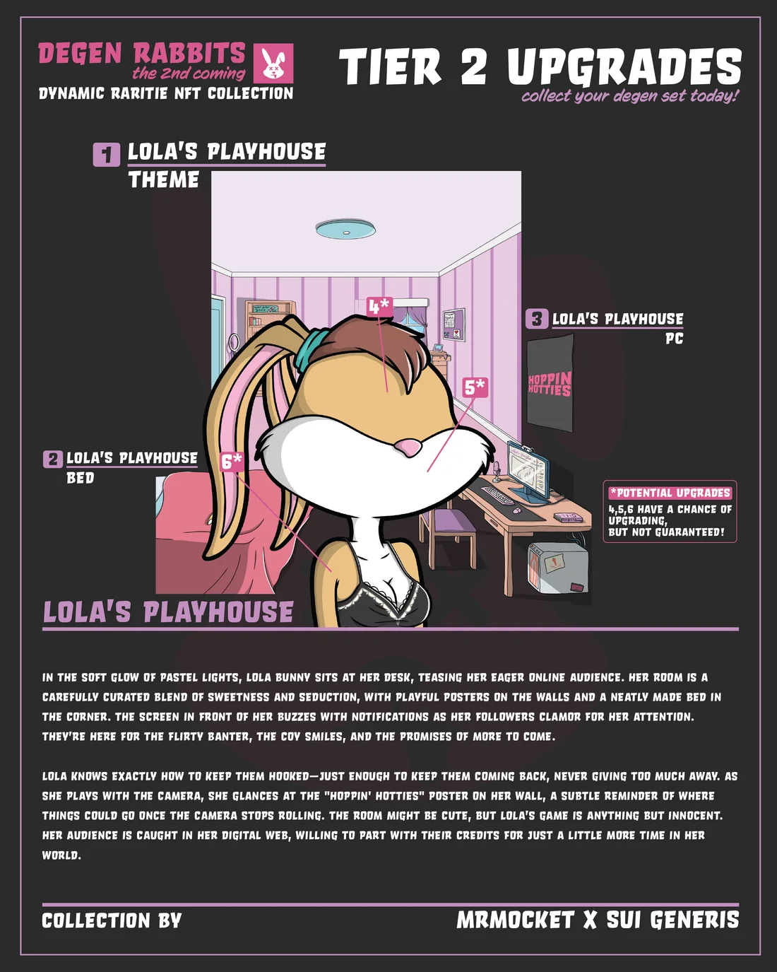 Original Degen Rabbits infographic for the Lola's Playhouse modular environment set.
